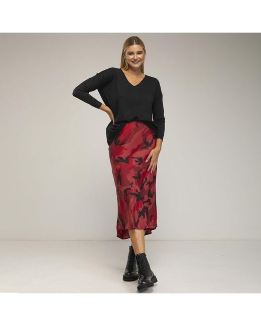 Tantra Spain Sl Red Printed Midi Skirt With Silk, Flounce, And Elastic Waistband