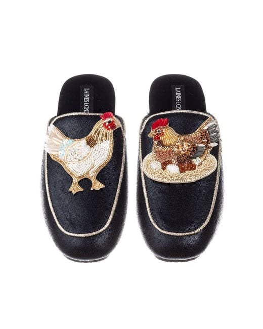 Laines London Multicolor Classic Mules With Chicken & Hen On Nest Brooches