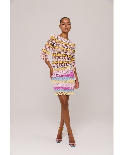 Andreeva Pink Bird Of Paradise Handmade Mini Crochet Skirt