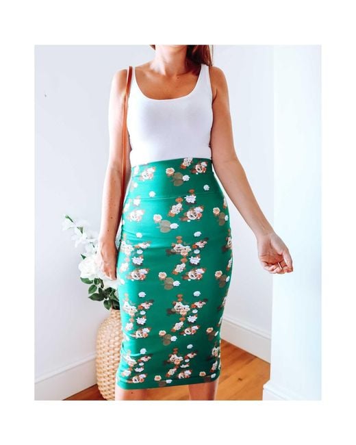 Sophie Cameron Davies Green Floral Midi Jersey Skirt
