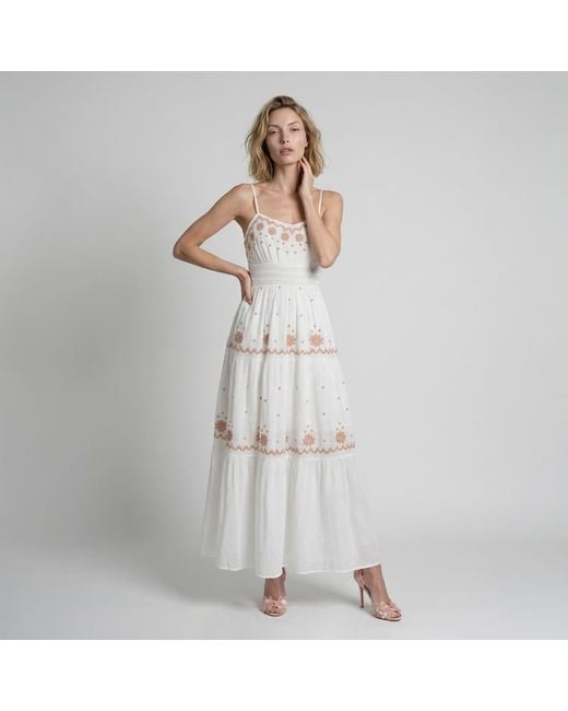 Modenaire White Embroidered Maxi Dress Tiered Form