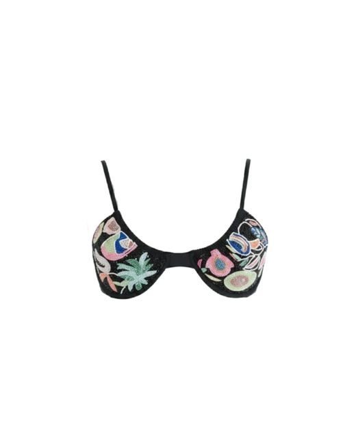 Oceanus Black Fruit Hand Beaded Underwire Bikini Top