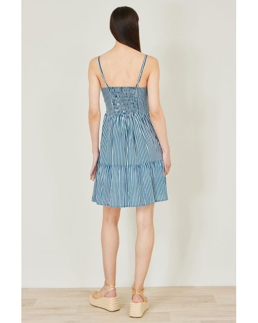 Yumi' Blue Stripe Cotton Mini Sun Dress
