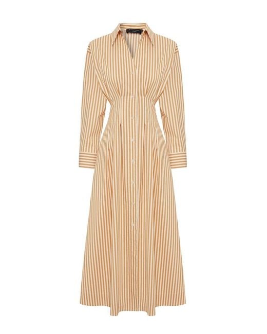 Exquise Natural Neutrals Sutton Waist Shirt Collar Midi Dress
