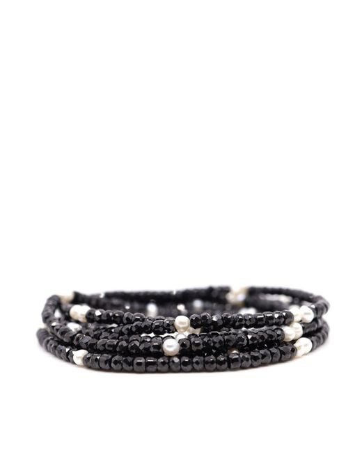 Shar Oke Black Cubic Zirconia & Freshwater Pearl Wrap Bracelet