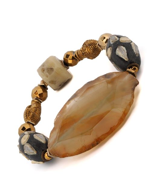 Ebru Jewelry Metallic Chunky Agate Stone Gold Buddha Beaded Bracelet