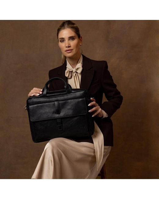 Time Resistance Black Large Leather Briefcase Laptop Bag for men