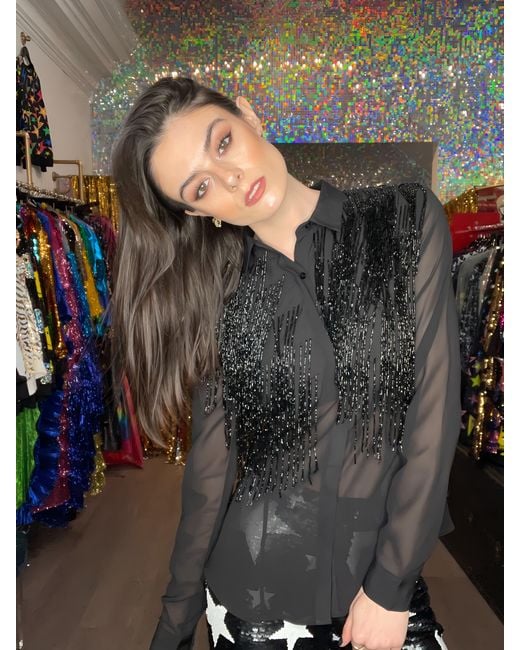 Any Old Iron Blue Beaded Fringe Shirt
