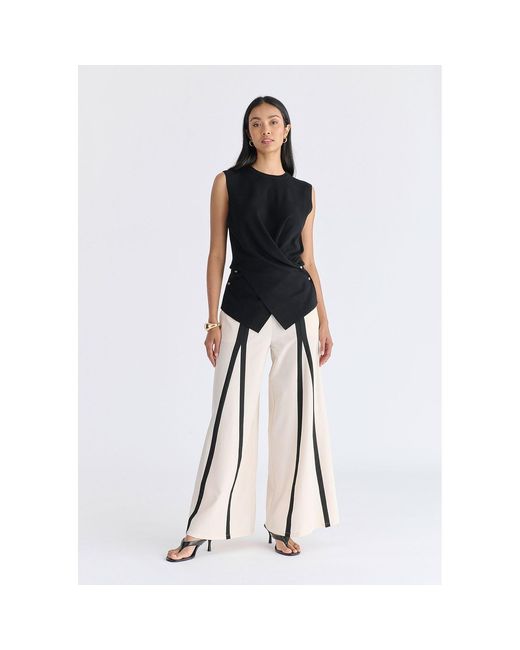 Paisie Black Crew Neck Wrap Front Knit Top