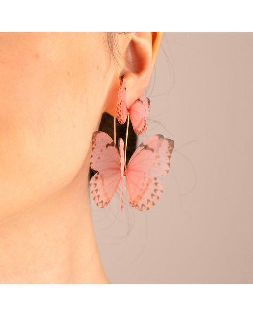 Oana Savu Pink Silk Butterfly Earrings Ear Wires Lightweight Statement