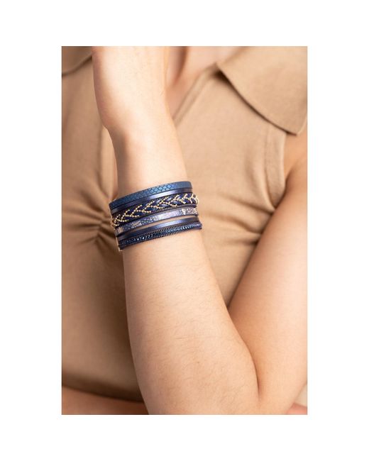 Saachi Blue Braided Leather Multi Strand Bracelet