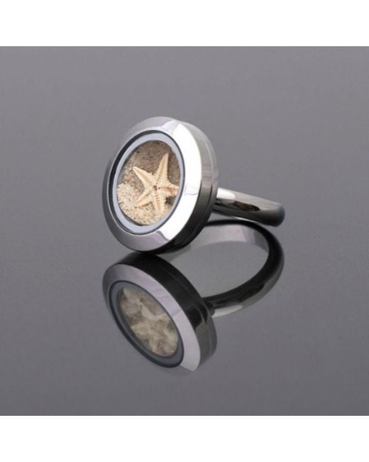 My Little Nature Blue Neutrals Natural Starfish & Beach Sand Statement Ring – Handmade Coastal Vacation Jewelry