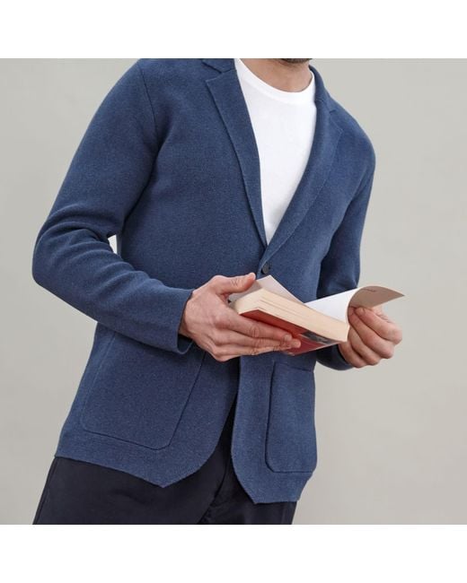 Paul James Knitwear Blue Cotton Deconstructed Knitted Gabriel Blazer for men