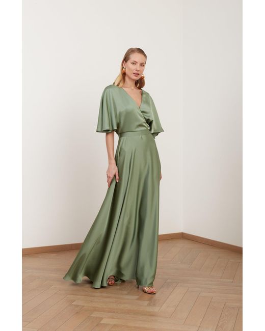 Undress Green Solene Sage Satin Long Wedding Guest Dress