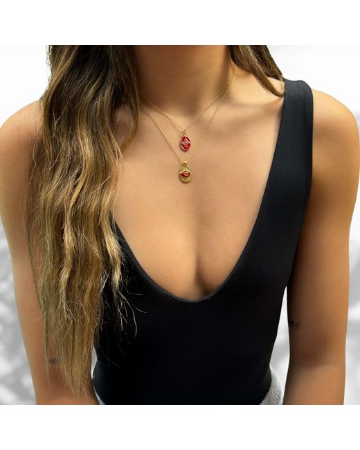 Ebru Jewelry Red Enamel Evil Eye Minimalist Protective Necklace