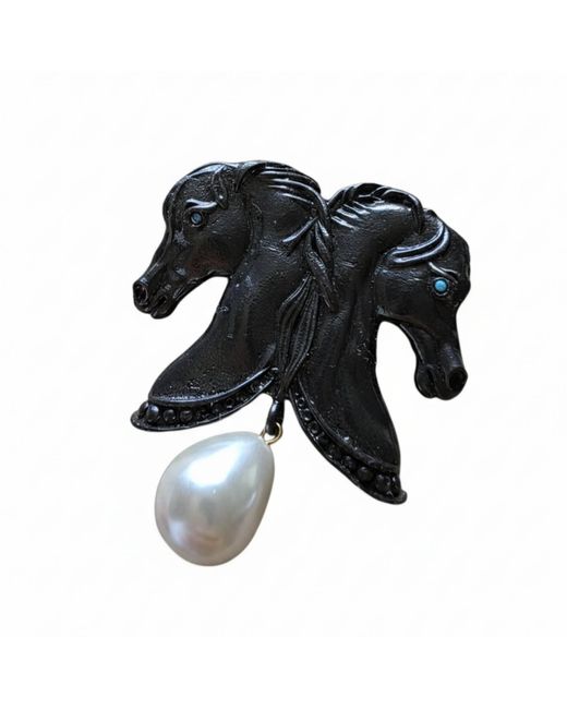 Silver & Elegant Co. Black The Majorca Pearl Equestrian Studs