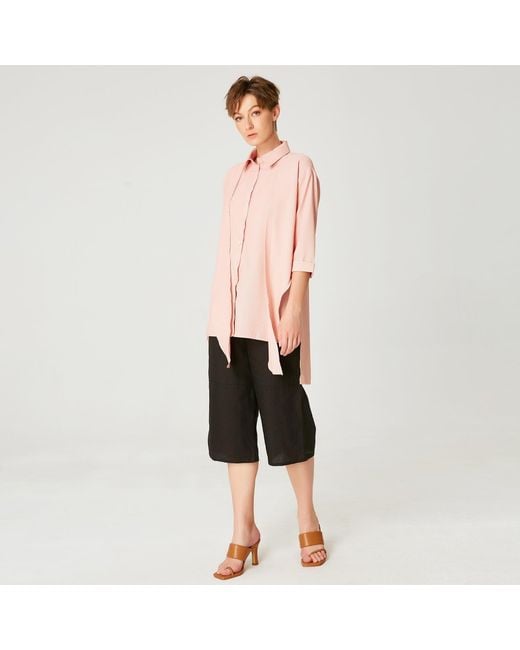 Smart and Joy Pink Long Shirt With Knotted Panels