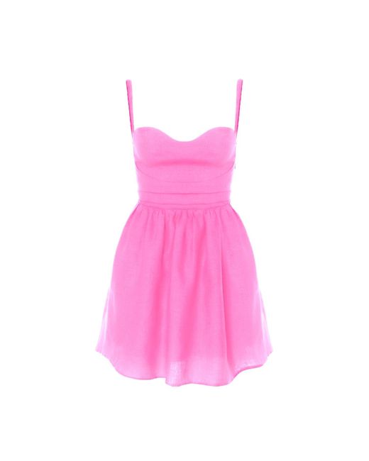 AVENUE No.29 Pink Linen Gathered Mini Dress With Straps