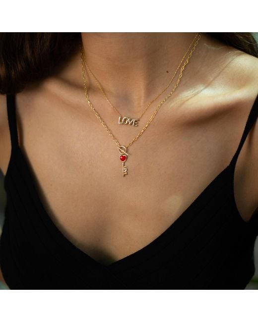 Ebru Jewelry Metallic Key To Love Enamel Necklace