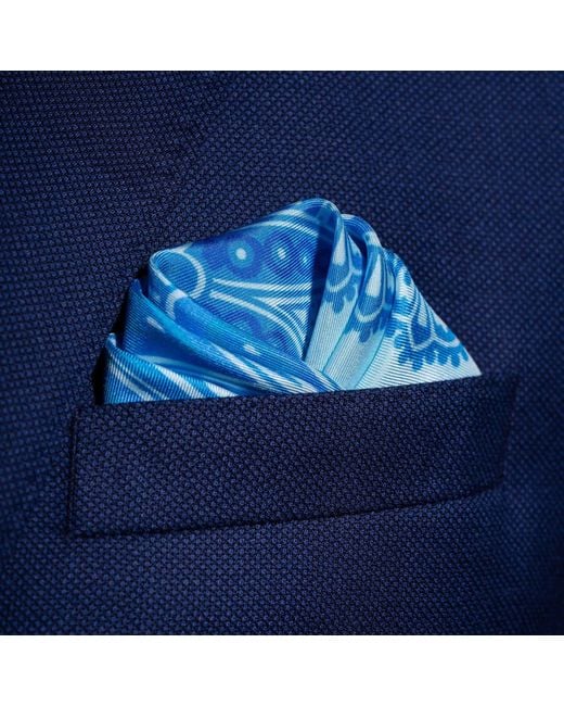 Otway & Orford Blue 'Kaleidoscope' Paisley Silk Pocket Square for men