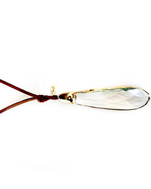 Persia Dona Jewelry Metallic Large Crystal Drop & Leather Necklace
