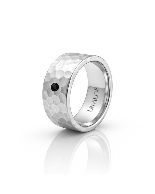 Unaloe Metallic Sterling Hammered Band Ring With Diamond – Gift For Her Modern Luxury Statement Jewelry for men