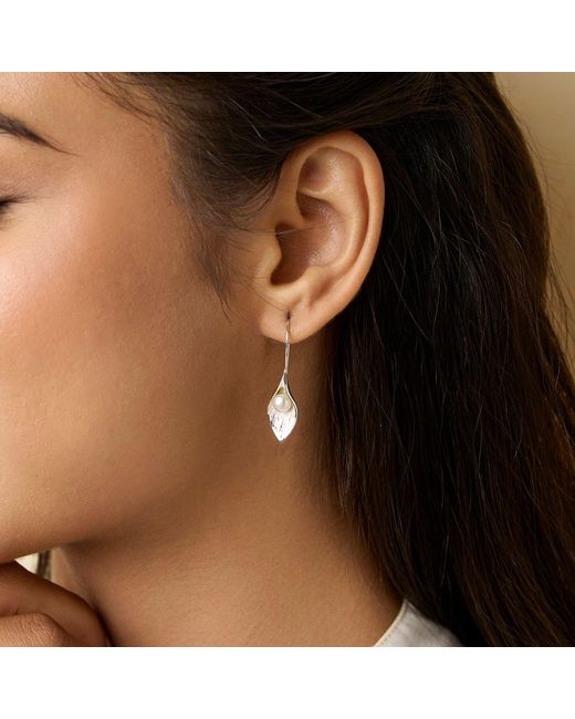 Isla Silver Metallic Handmade Calla Lily Freshwater Pearl Drop Earrings