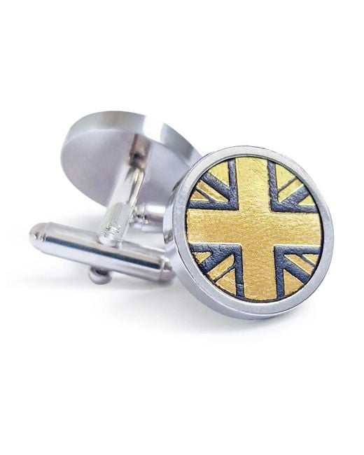 N'damus London Metallic Coronation Regent Leather & Rhodium Cufflinks for men