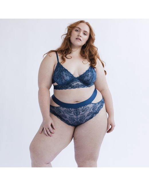 MONIQUE MORIN LINGERIE Blue Wild Lace Long Line Bra Dark Denim