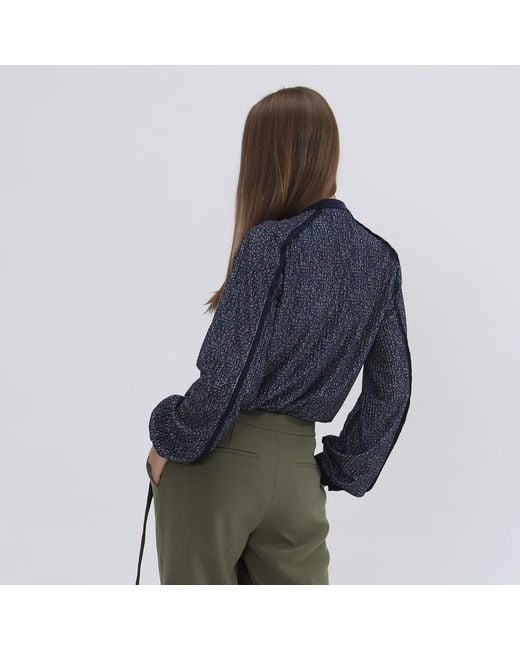 Smart and Joy Blue Velvet Blouse With Liberty Print And Satin Bias