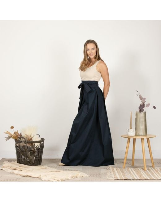 Nikka Place Blue Cotton Maxi Skirt With High Waist