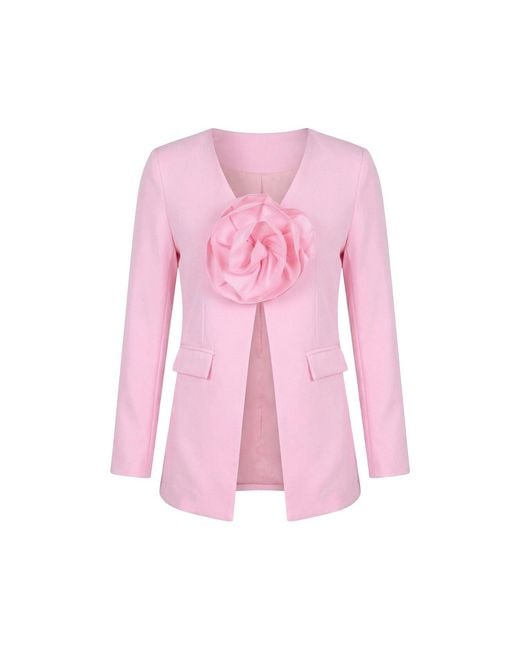 Modenaire Pink Sculptural Rose Blazer With Tailored Silhouette