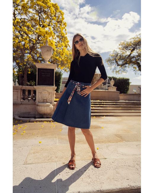 Profile Nyc Blue Denim Pleat Kilt Skirt With Tie