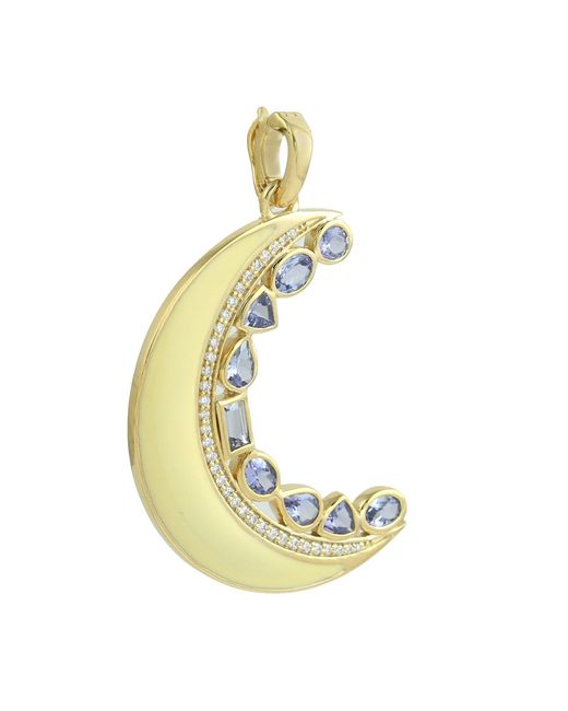 Artisan Metallic Tanzanite, Diamond & Enamel Crescent Moon Pendant