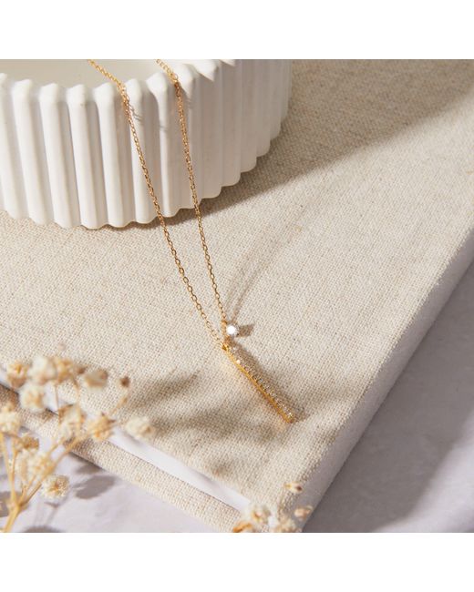 Esterah Metallic Vertical Bar Necklace With Cz Charm