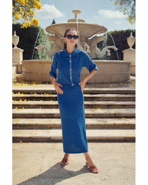 Profile Nyc Blue Eyelet Knit Skirt