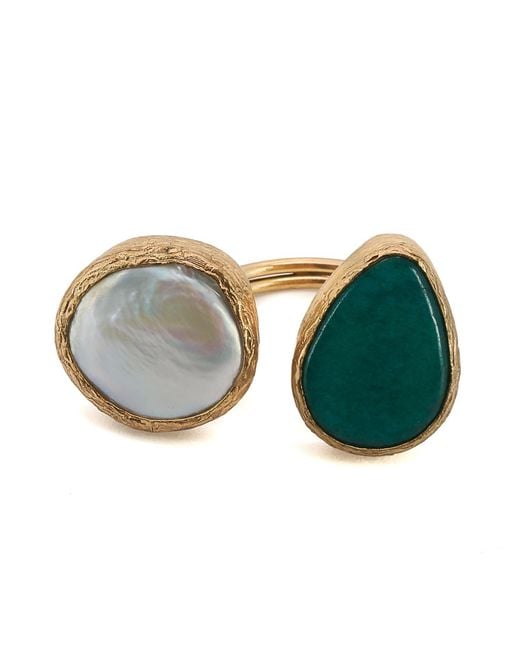 Ebru Jewelry Multicolor Double Gemstone Pearl & Jade Gaia Ring