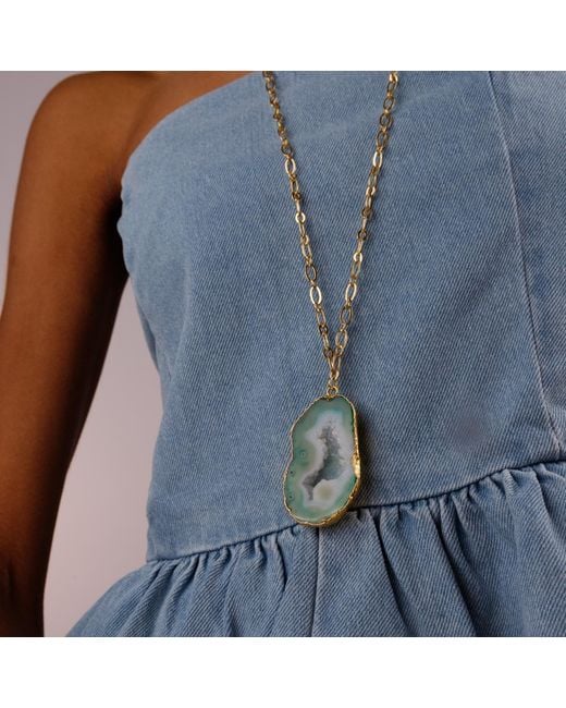 YAA YAA LONDON Metallic Chunky And I Like It Long Gemstone Pendant Necklace