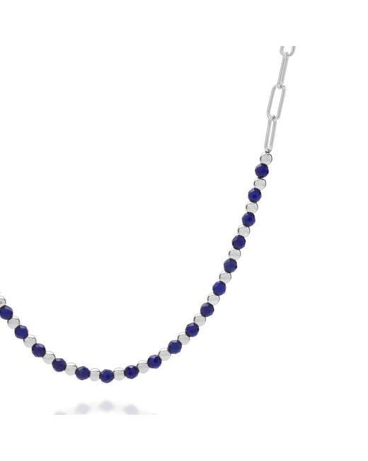 Nellou Jewellery Metallic Lapis Gem Shine Necklace Sterling