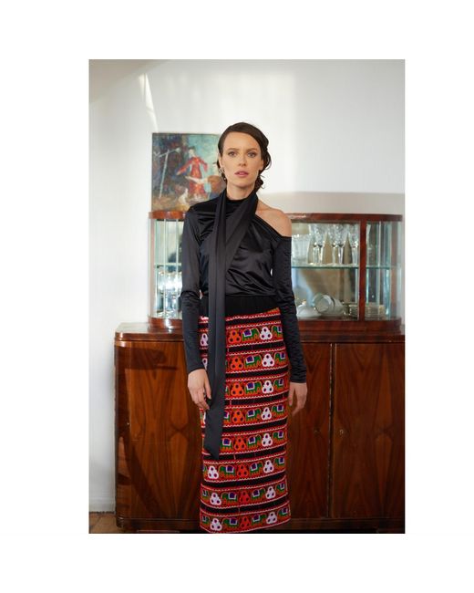 Julia Allert Mid-Calf Embroidered Skirt With Ornate Pattern Colorful