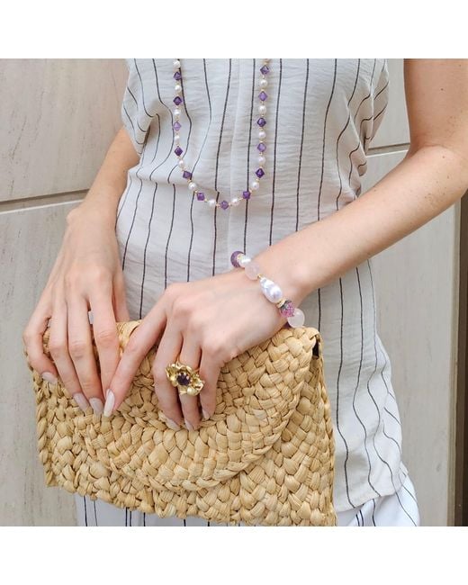 Farra Pink Baroque Pearls With Rose Quartz Amethyst And Raspberry Bracelet