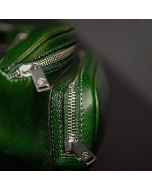 Time Resistance Green Leather Sling Bag Belly Bag for men