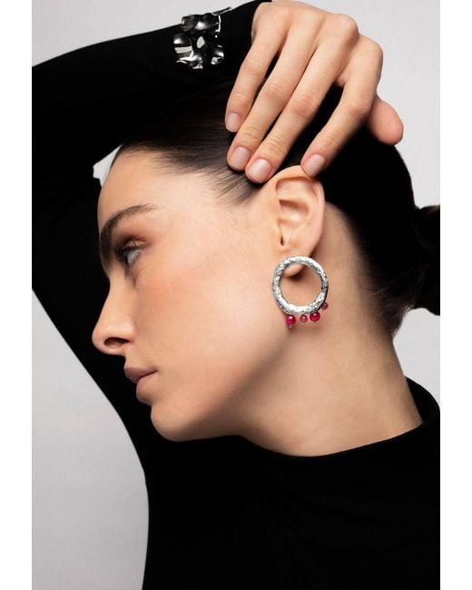 Lavani Jewels White Adara Fuchsia Earrings