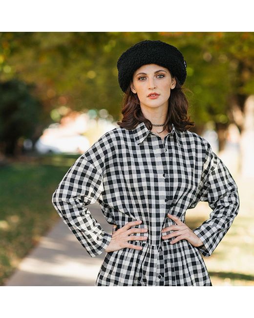 Zenzee Black Neutrals Cotton Linen Gingham Shirt Dress & Natural