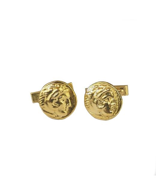 Simon Kemp Jewellers Metallic Greek Coin Of Alexander The Great Eighteen Carat On Cufflinks for men