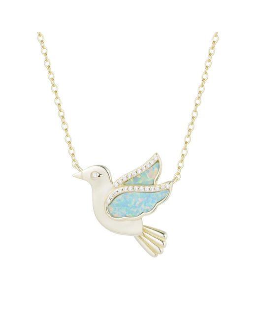 KAMARIA Metallic Opal Dove Bird Necklace With Crystals