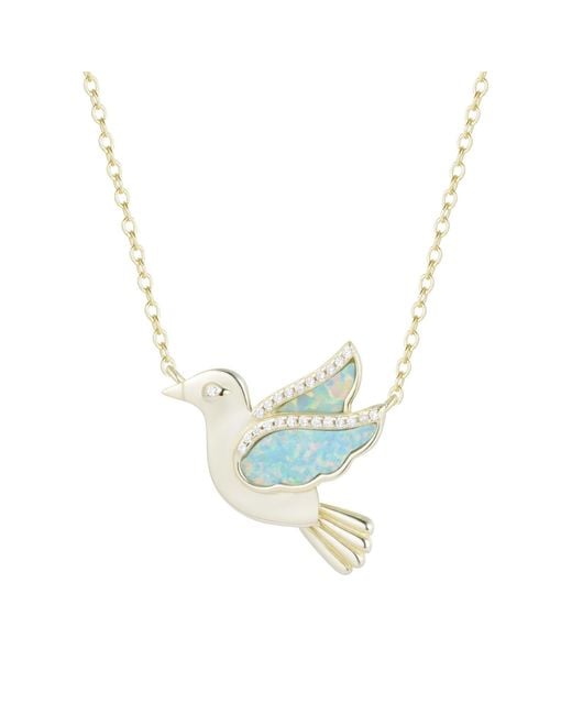 KAMARIA Blue Opal Dove Bird Necklace With Crystals