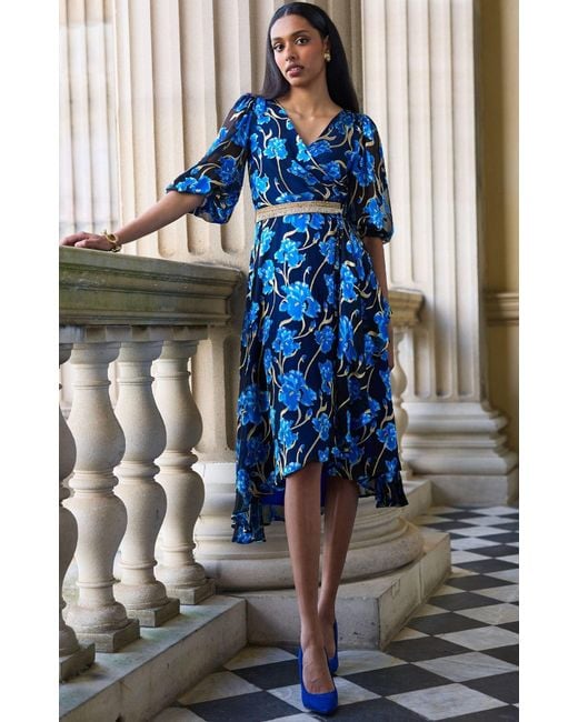 SACHA DRAKE Blue Linnee Wrap Midi Dress