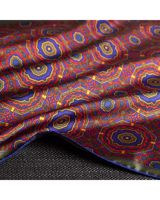 Otway & Orford Red 'Whirligig' Medallion Silk Pocket Square for men