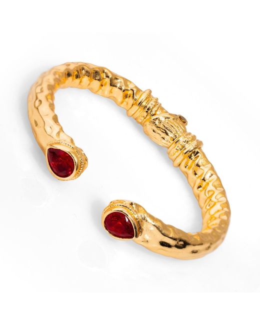 Ebru Jewelry Metallic Ruby Stone Gold Cuff Bracelet